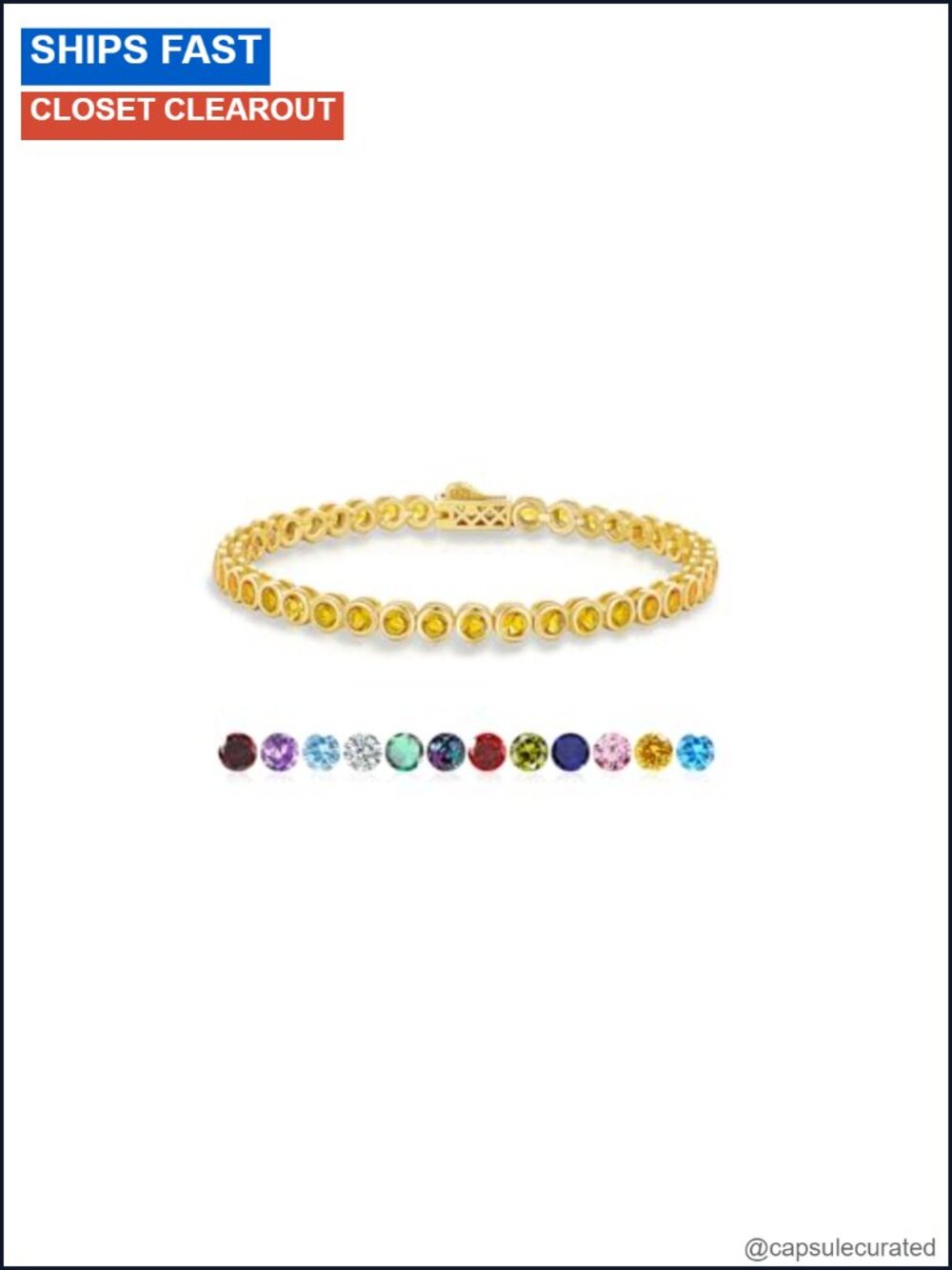 14K Gold Plated Citrine Tennis Bracelet 4mm 7in Women